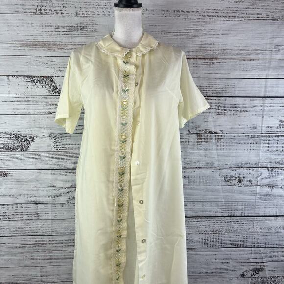 Vintage Katz 2pc Nightgown House Coat Robe Set sz Small Yellow Floral Embroidery - Picture 5 of 16